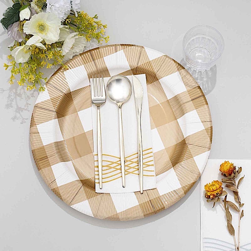 10 Round 13 in Buffalo Plaid Disposable Cardboard Paper Charger Plates with Textured Rim