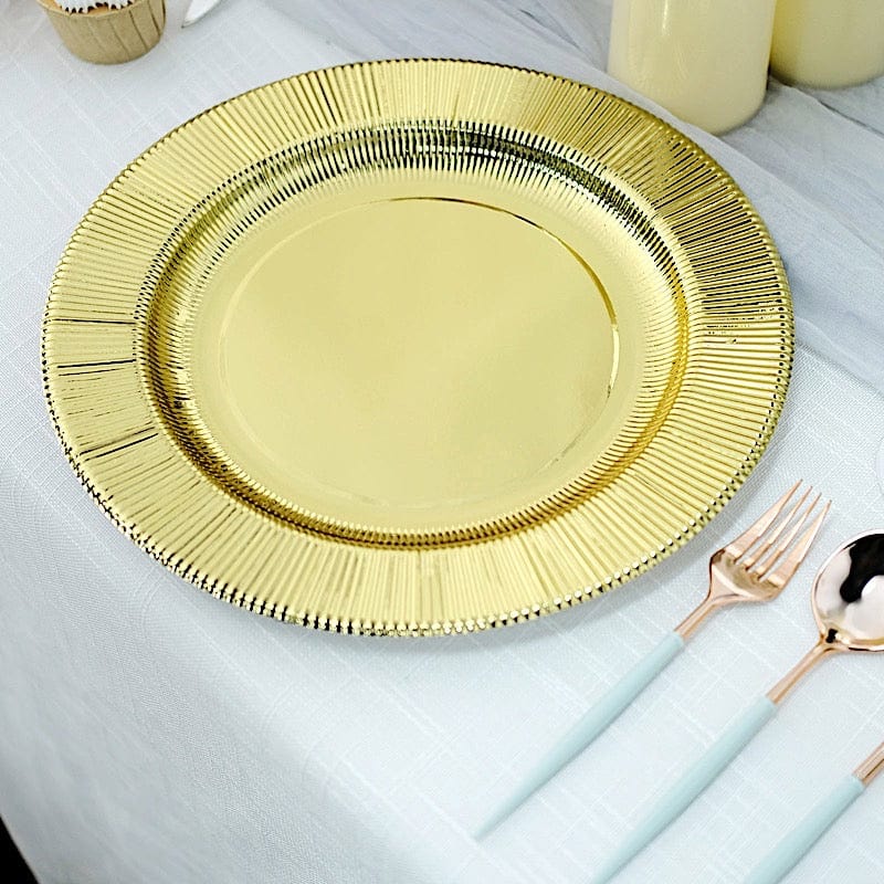 25 pcs 13 in Round Disposable Paper Charger Plates with Metallic Trim