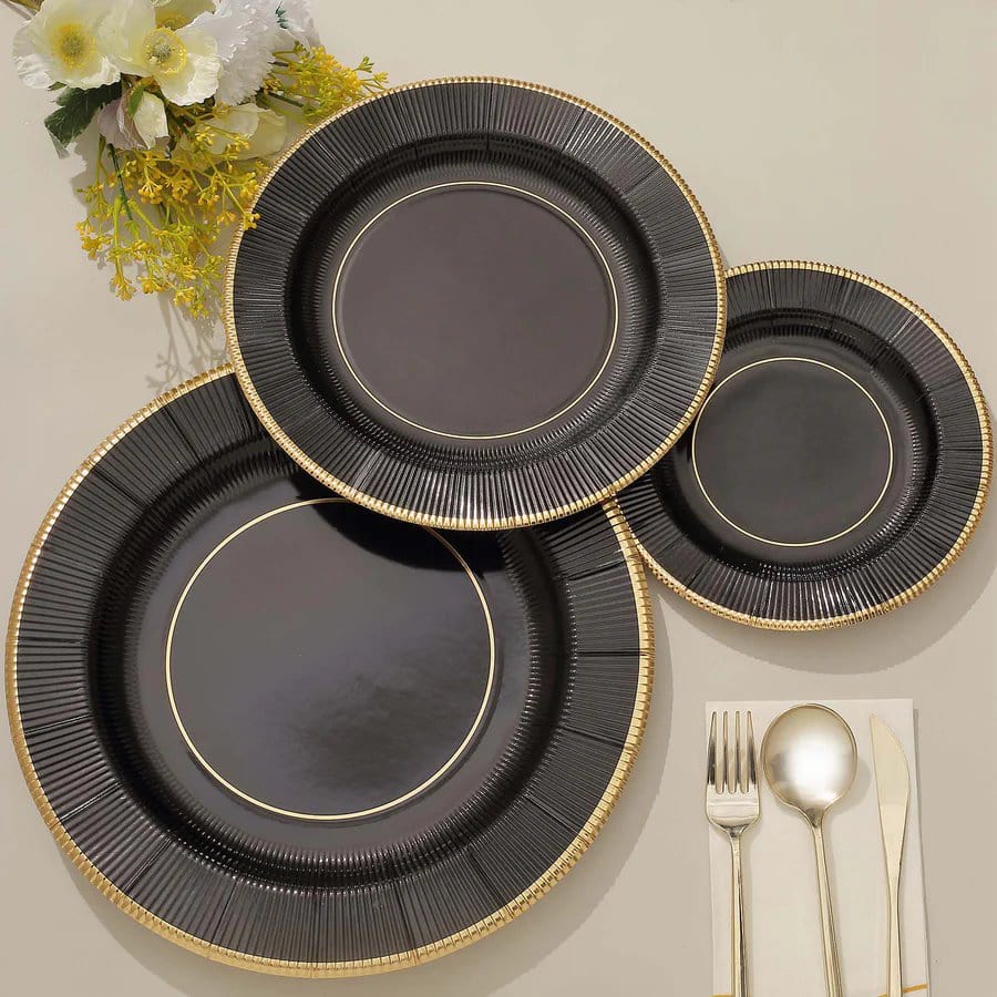 25 Pack, 13 Black Sunray Disposable Serving Plates, Heavy Duty Paper  Charger Plates - 350 GSM in 2023