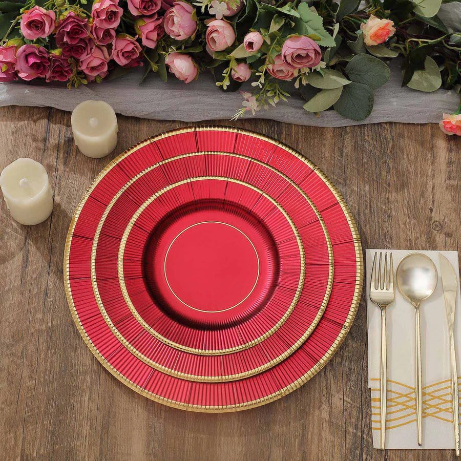 25 pcs 13 in Round Disposable Paper Charger Plates with Metallic Trim