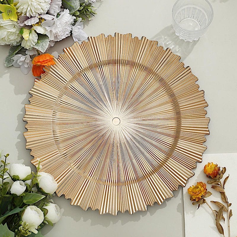 6 Metallic Gold 13 in Acrylic Round Charger Plates Sunray Design