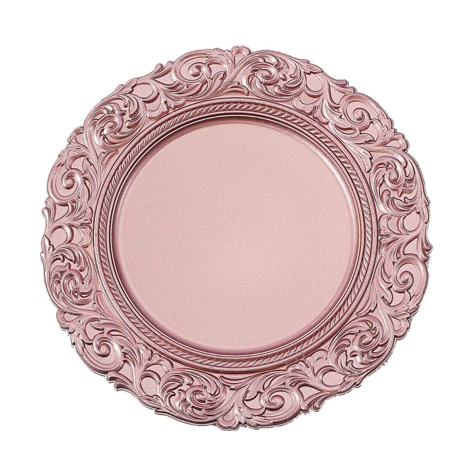 6 pcs 14 in Metallic Round Baroque Plastic Charger Plates