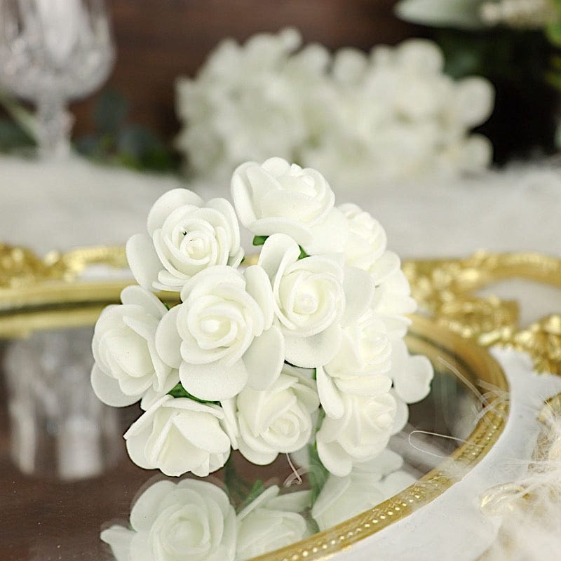 48 Mini Roses 4 Foam Artificial Flowers Stems Wedding Party DIY Craft  Supplies