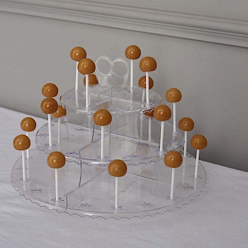 12 in Clear 3-Tier Round Plastic Cake Pop Holder Cupcake Dessert Display Stand