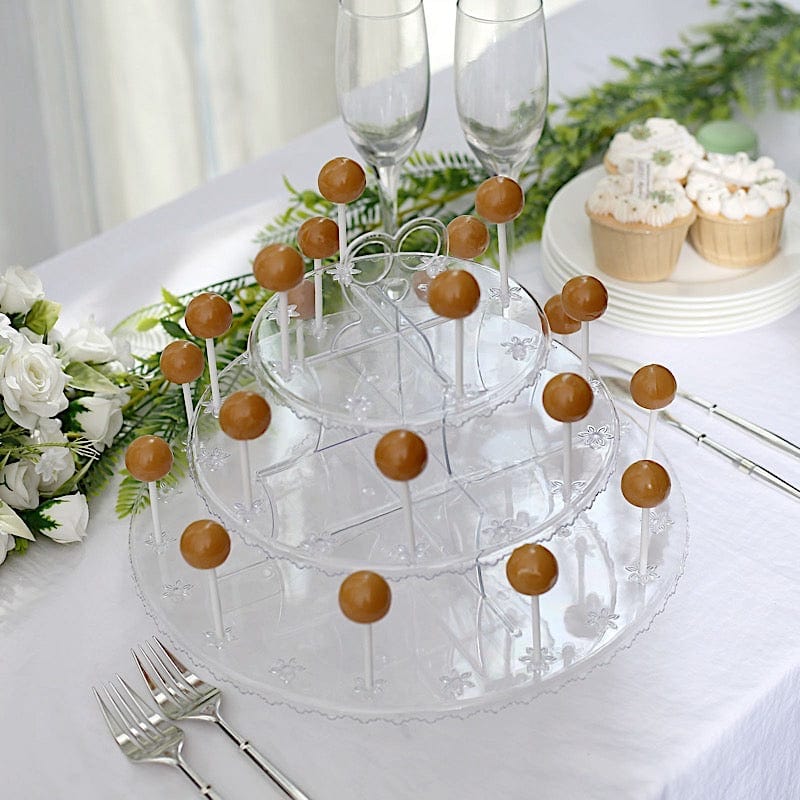 12 in Clear 3-Tier Round Plastic Cake Pop Holder Cupcake Dessert Display Stand