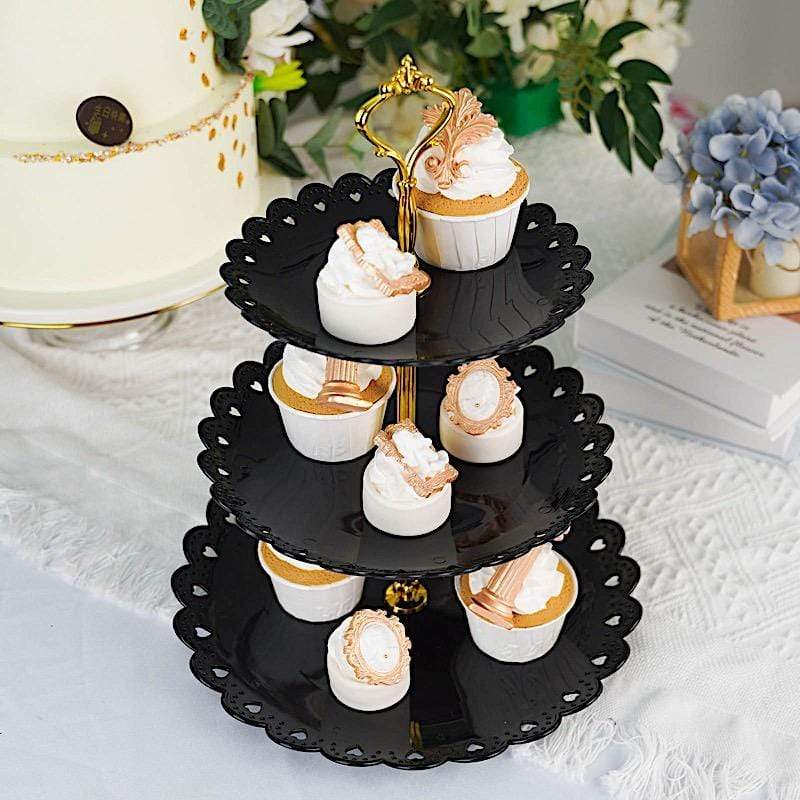 13 in tall 3 Tier Plastic Cupcake Holder Round Dessert Stand with Hearts Trim