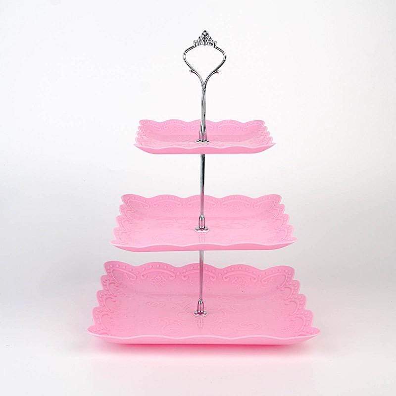 13 in tall 3 Tier Plastic Cupcake Holder Square Dessert Stand with Floral Print