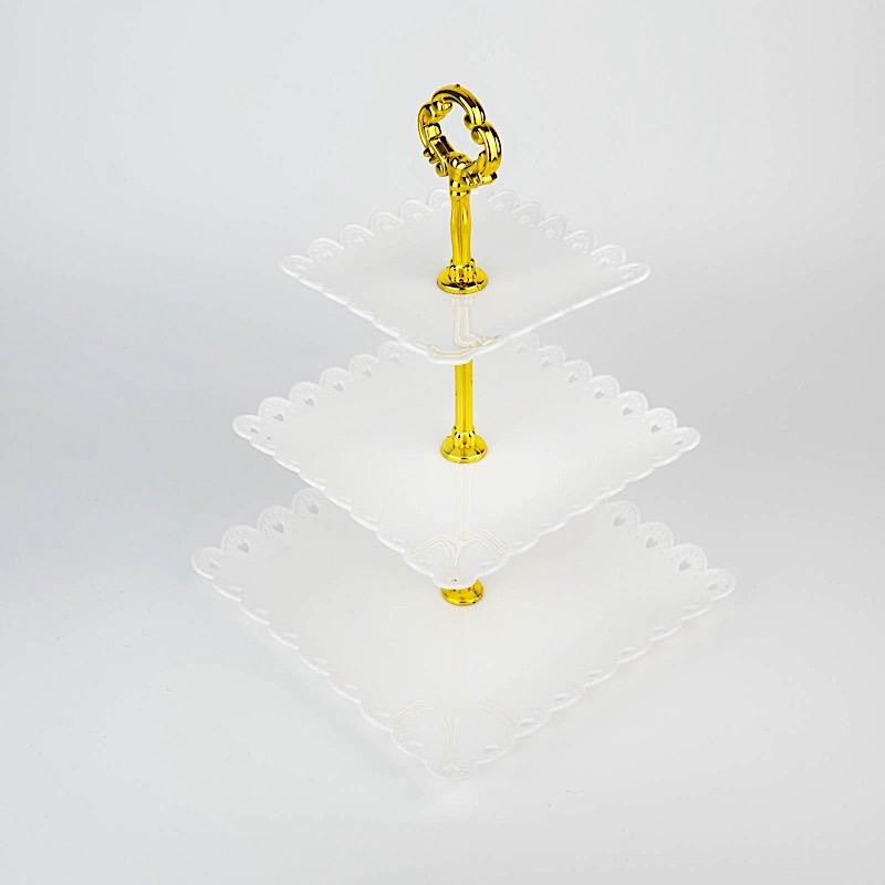 13 in tall 3 Tier Plastic Cupcake Holder Square Dessert Stand with Hearts Trim