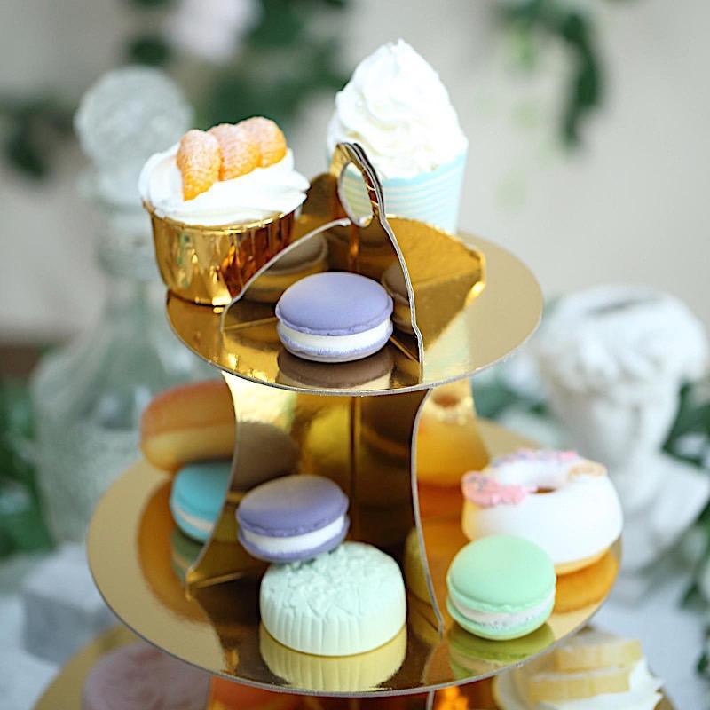 14 in tall 3 Tier Metallic Centerpiece Cake Cupcake Stand Set