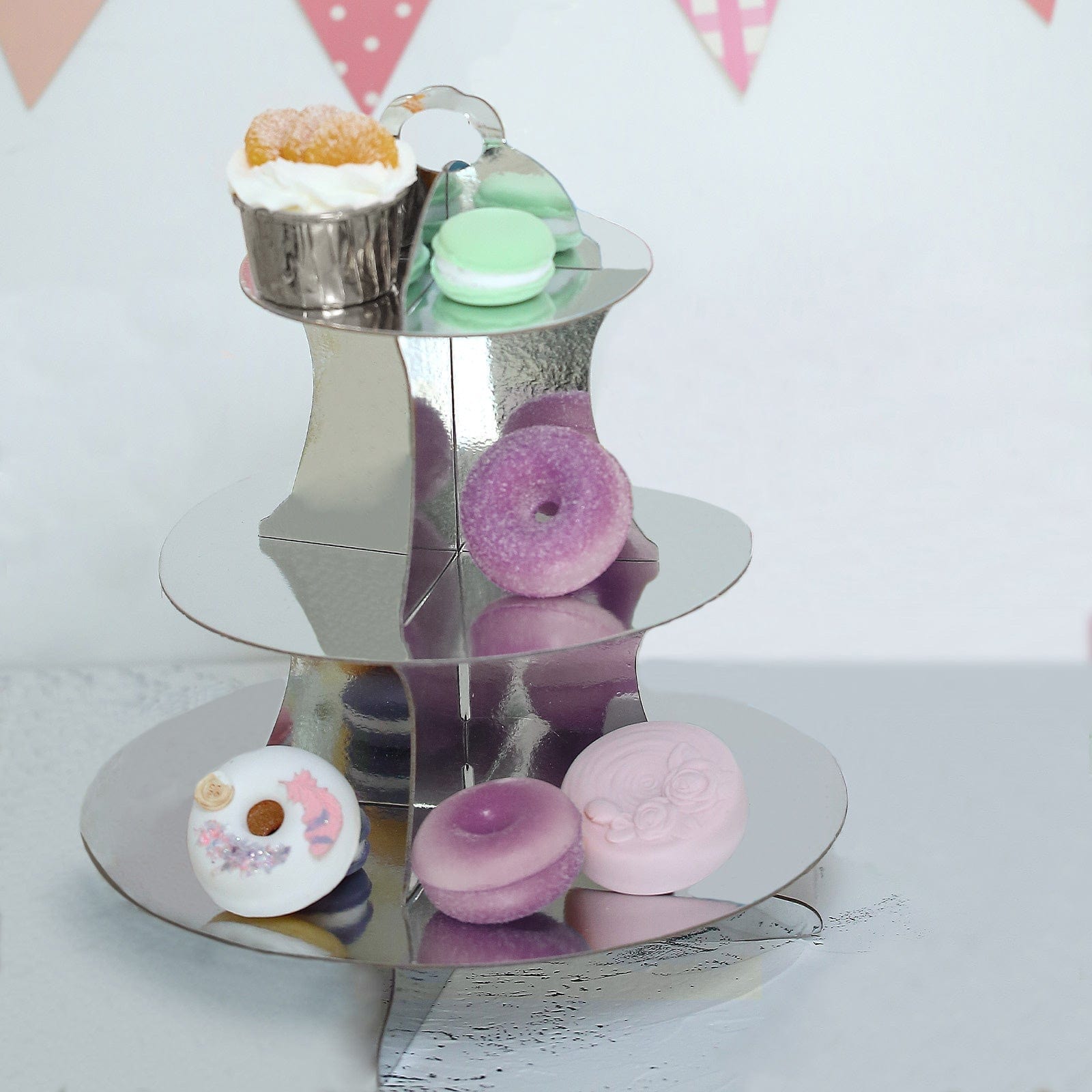 14 in tall 3 Tier Metallic Centerpiece Cake Cupcake Stand Set