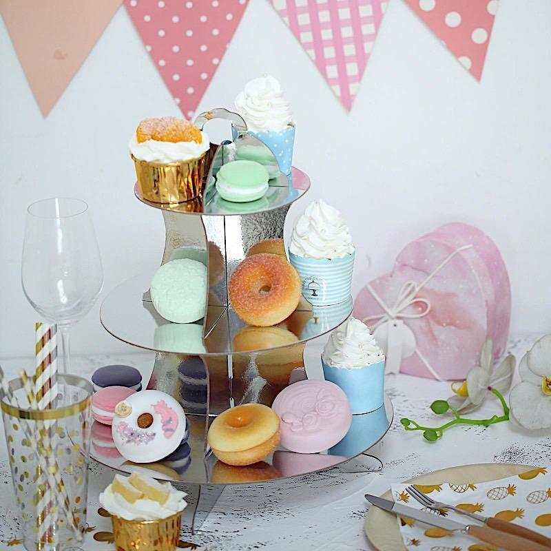 14 in tall 3 Tier Metallic Centerpiece Cake Cupcake Stand Set