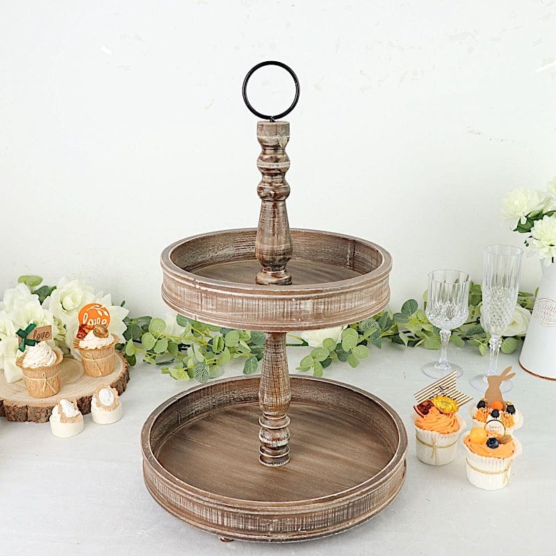 20 in 2 Tier Brown Wooden Dessert Stand Cupcake Serving Tray