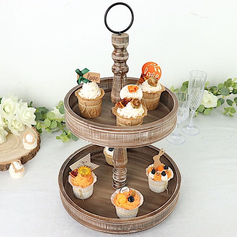 20 in 2 Tier Brown Wooden Dessert Stand Cupcake Serving Tray