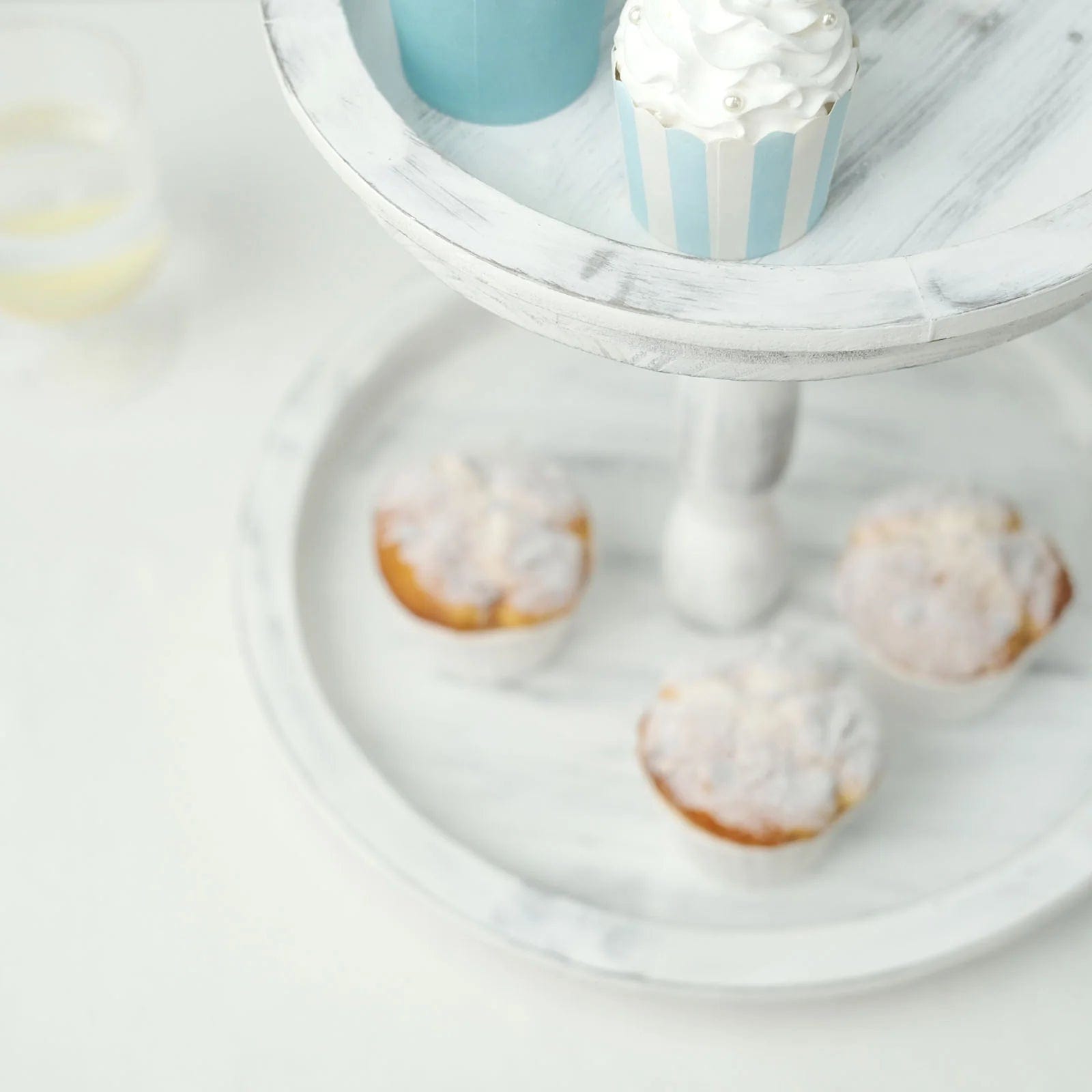 20 in 2 Tier Whitewashed Wooden Dessert Stand Cupcake Serving Tray