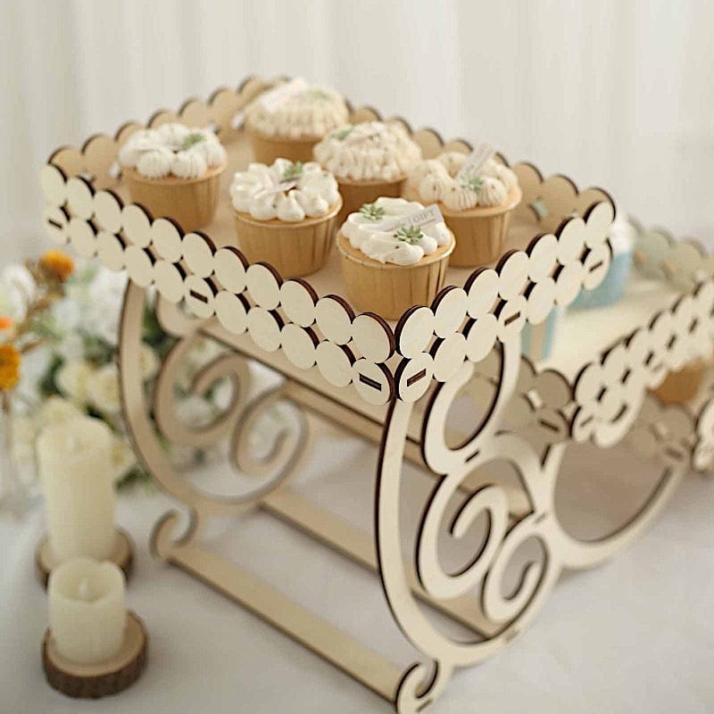 22 in Natural 3 Tier Laser Cut Rectangle Wooden Cupcake Dessert Stand