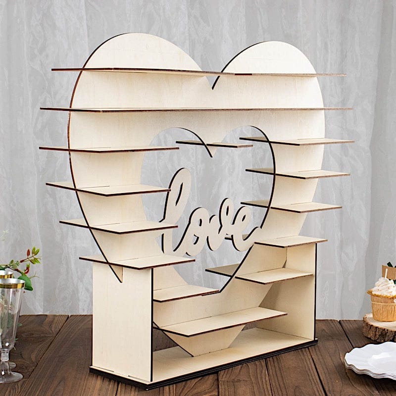 26 in Natural 8 Layer Double Sided Wooden Heart Cupcake Dessert Stand