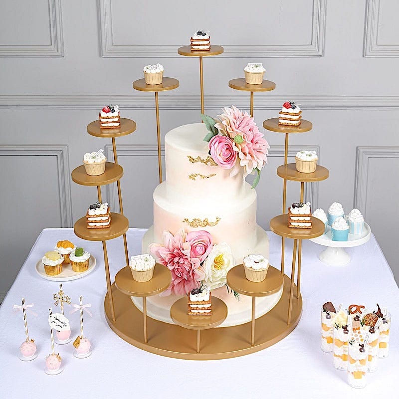 29 in Gold 12 Arm Tiered Round Metal Cupcake Holder Dessert Display Stand