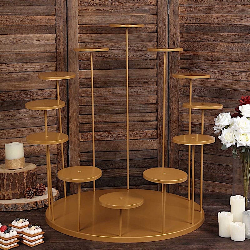 29 in Gold 12 Arm Tiered Round Metal Cupcake Holder Dessert Display Stand