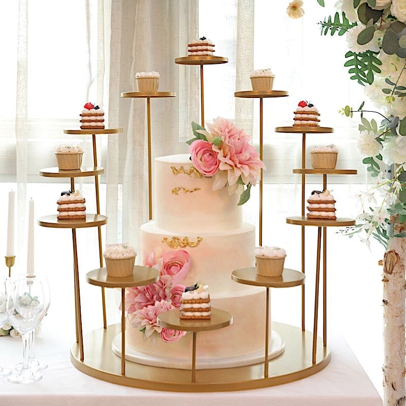 29 in Gold 12 Arm Tiered Round Metal Cupcake Holder Dessert Display Stand