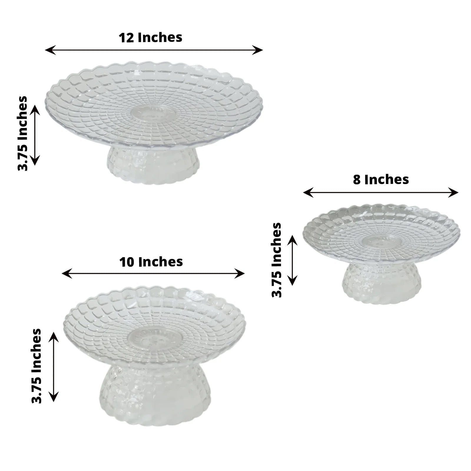 3 Clear Plastic Cupcake Display Stands Pressed Design Stackable Dessert Pedestals