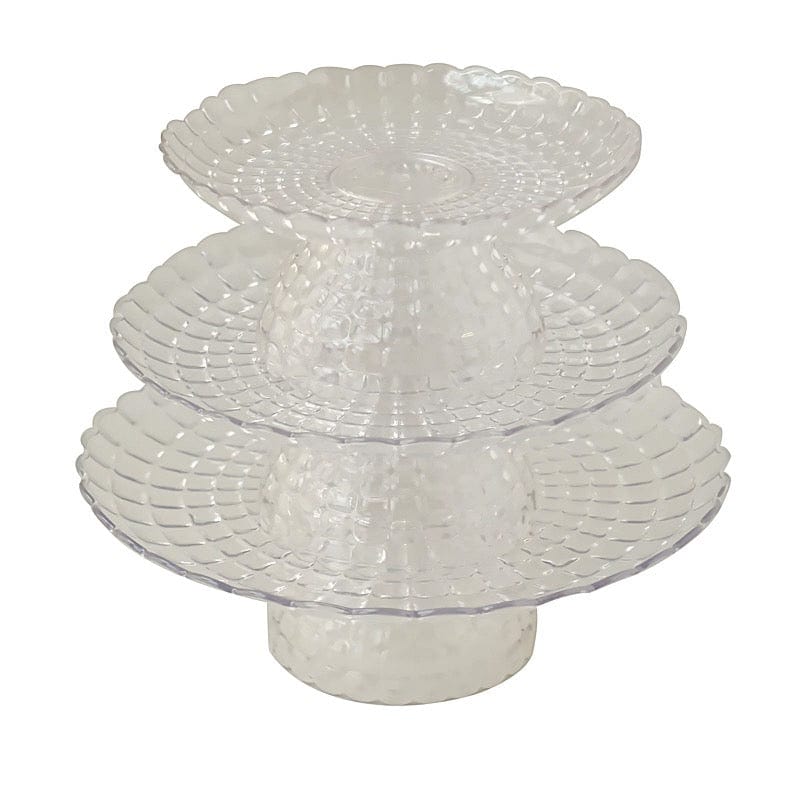 3 Clear Plastic Cupcake Display Stands Pressed Design Stackable Dessert Pedestals