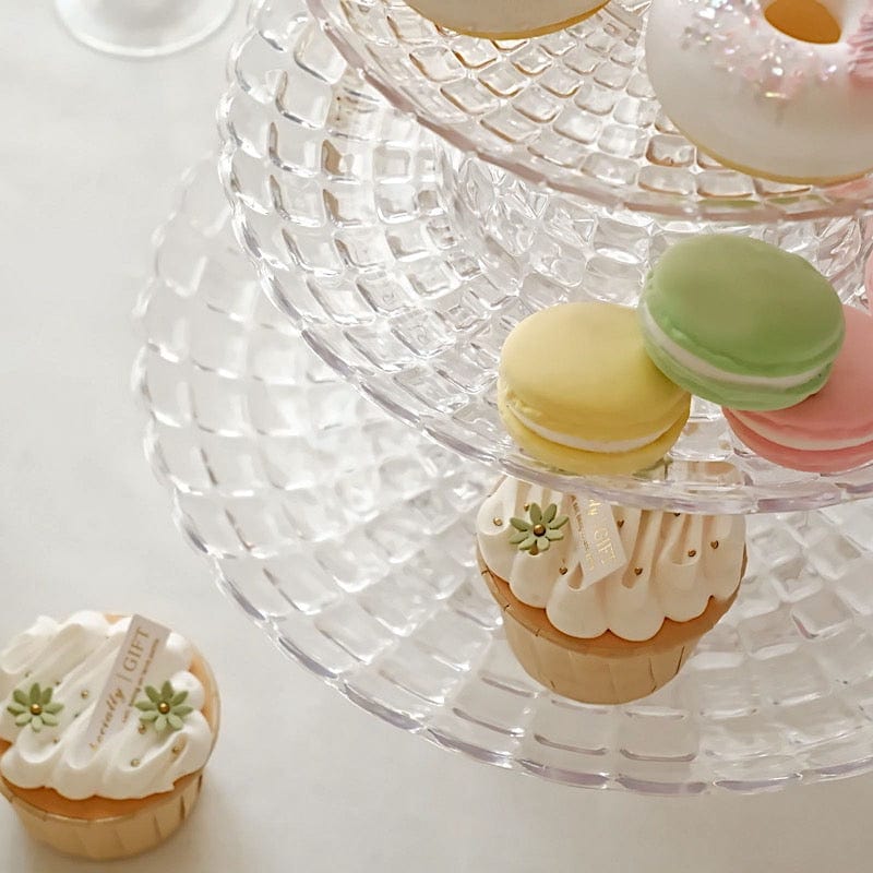 3 Clear Plastic Cupcake Display Stands Pressed Design Stackable Dessert Pedestals