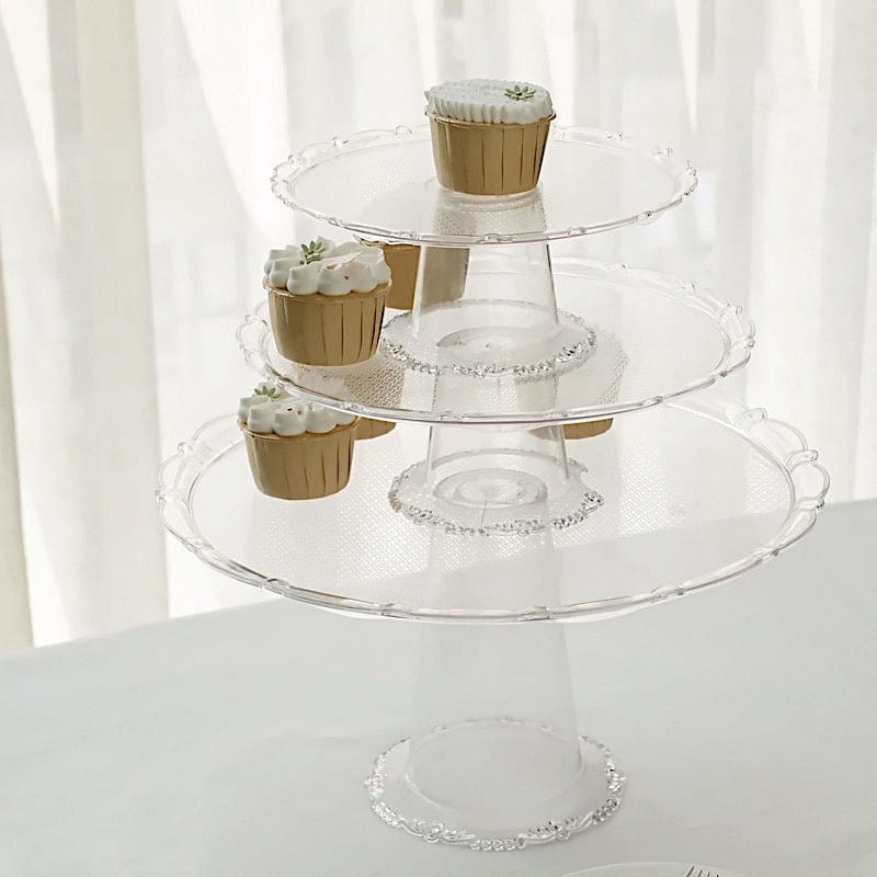 12 Tall 3 Tier Plastic Dessert Stand Round Cupcake Holder - Clear