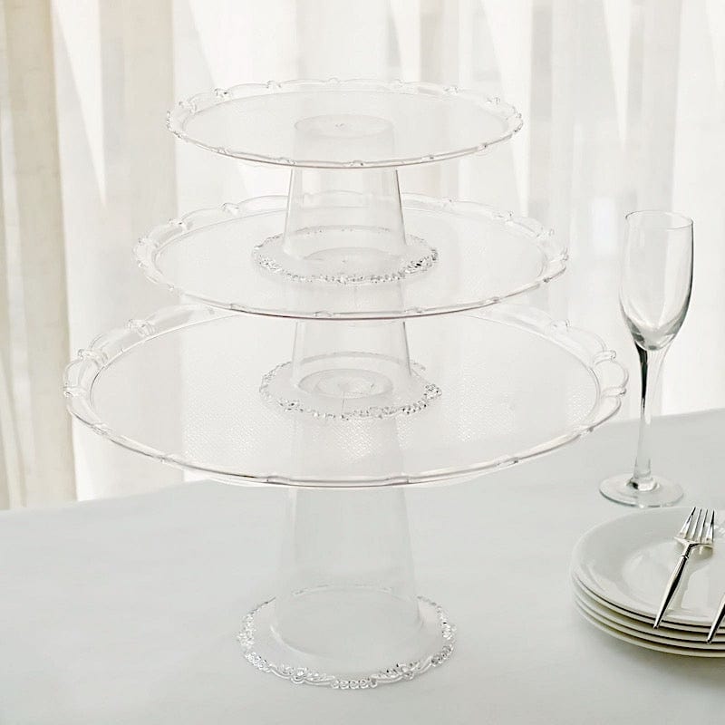 3 Clear Round Plastic Cupcake Display Stands Stackable Dessert Pedestals