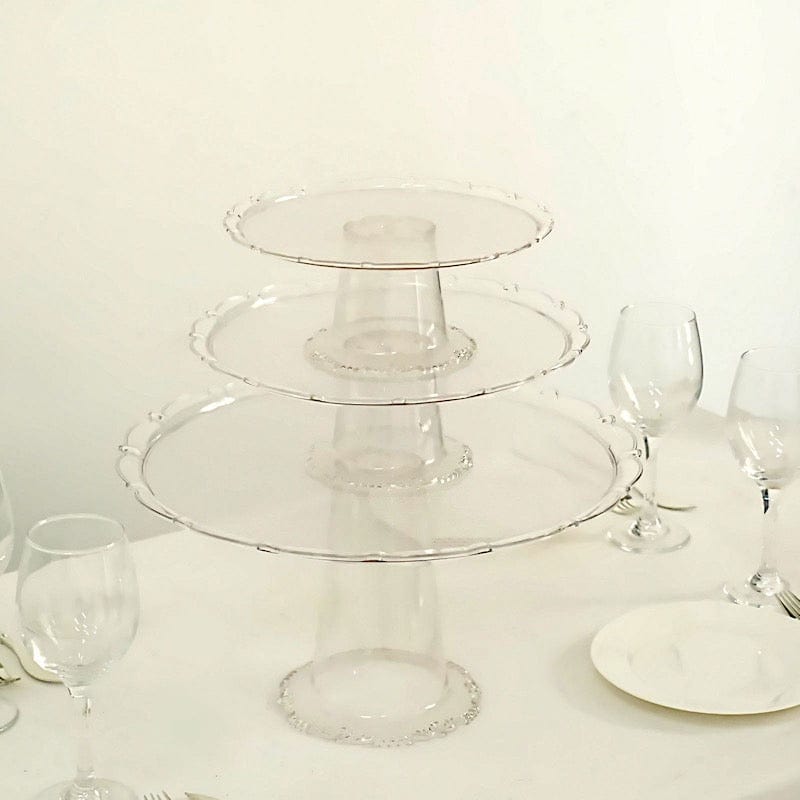 3 Clear Round Plastic Cupcake Display Stands Stackable Dessert Pedestals