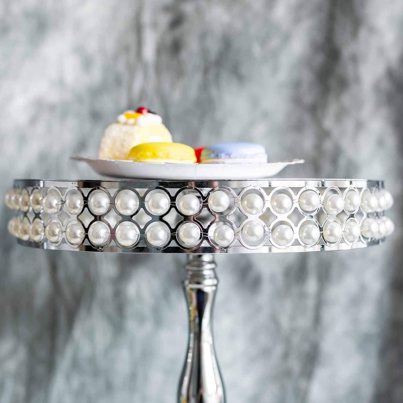 3 Pearl Beaded Round Metal Cake Stands Risers