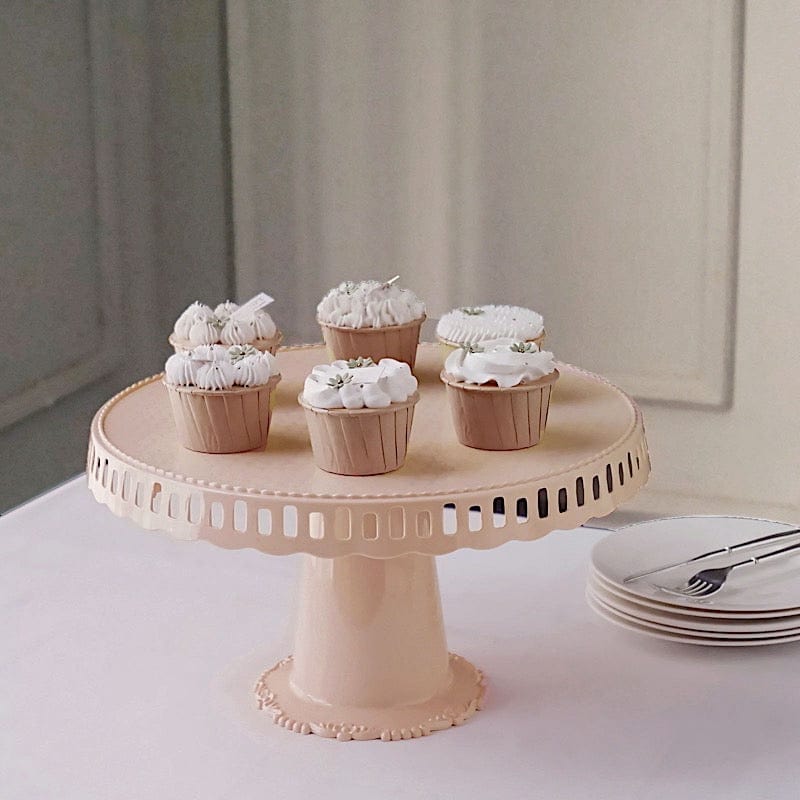 4 Round 13 in Plastic Cupcake Stands Dessert Pedestals with Scalloped Edges
