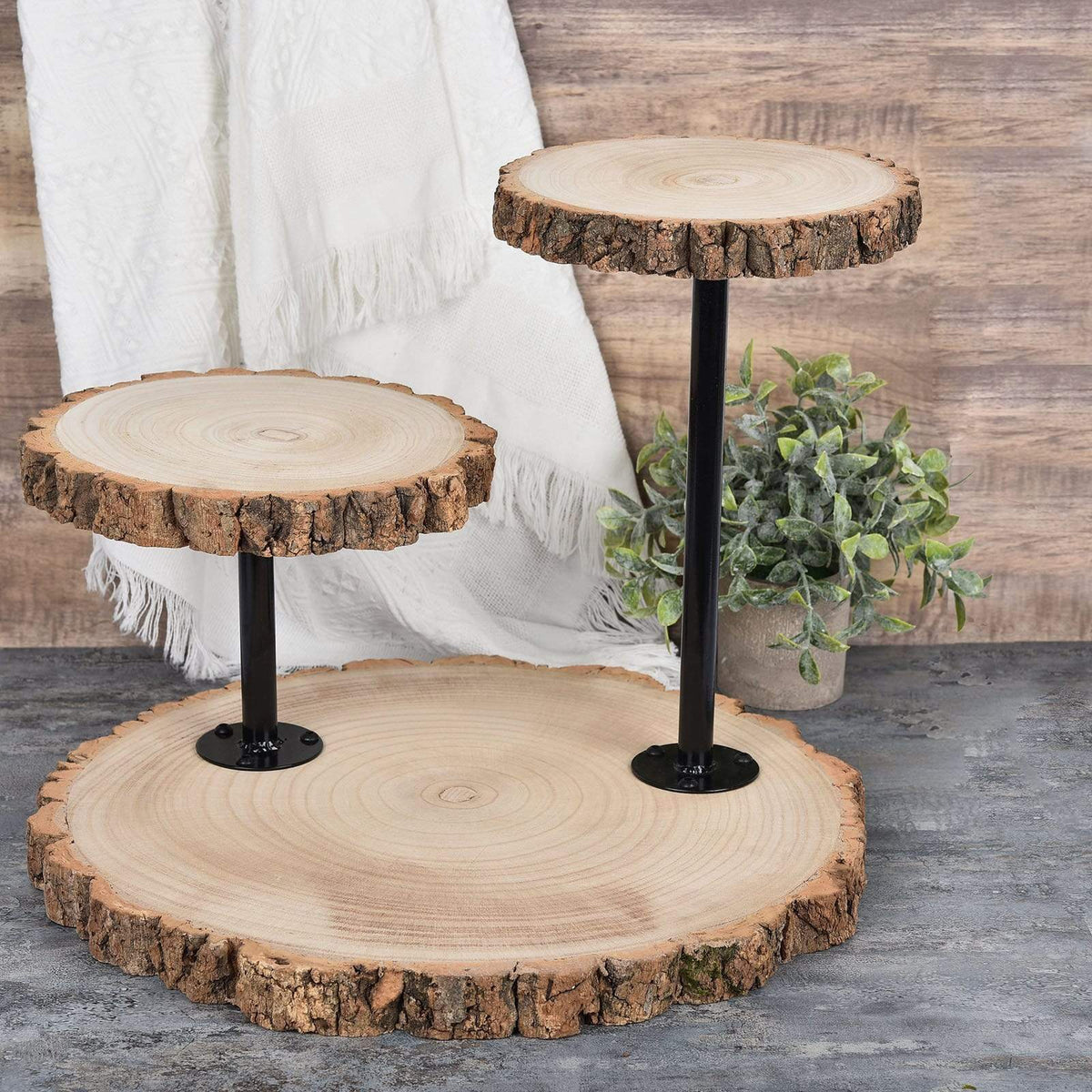 Balsacircle 14 inch 3 Tiers Brown Black Round Natural Wood Dessert Stand Wedding Party Catering Decorations