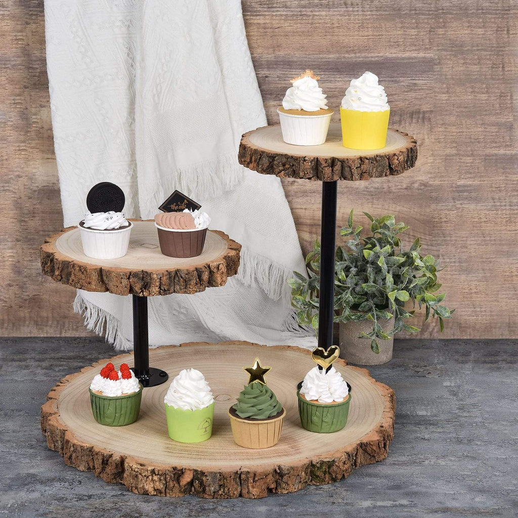 Hanobe Wood Slices for Centerpieces: Set of 3 Round Wood Plates Unfinished  Rustic Wooden Cake Stands with Bark 28cm Live Edge Wood Slab for Wedding