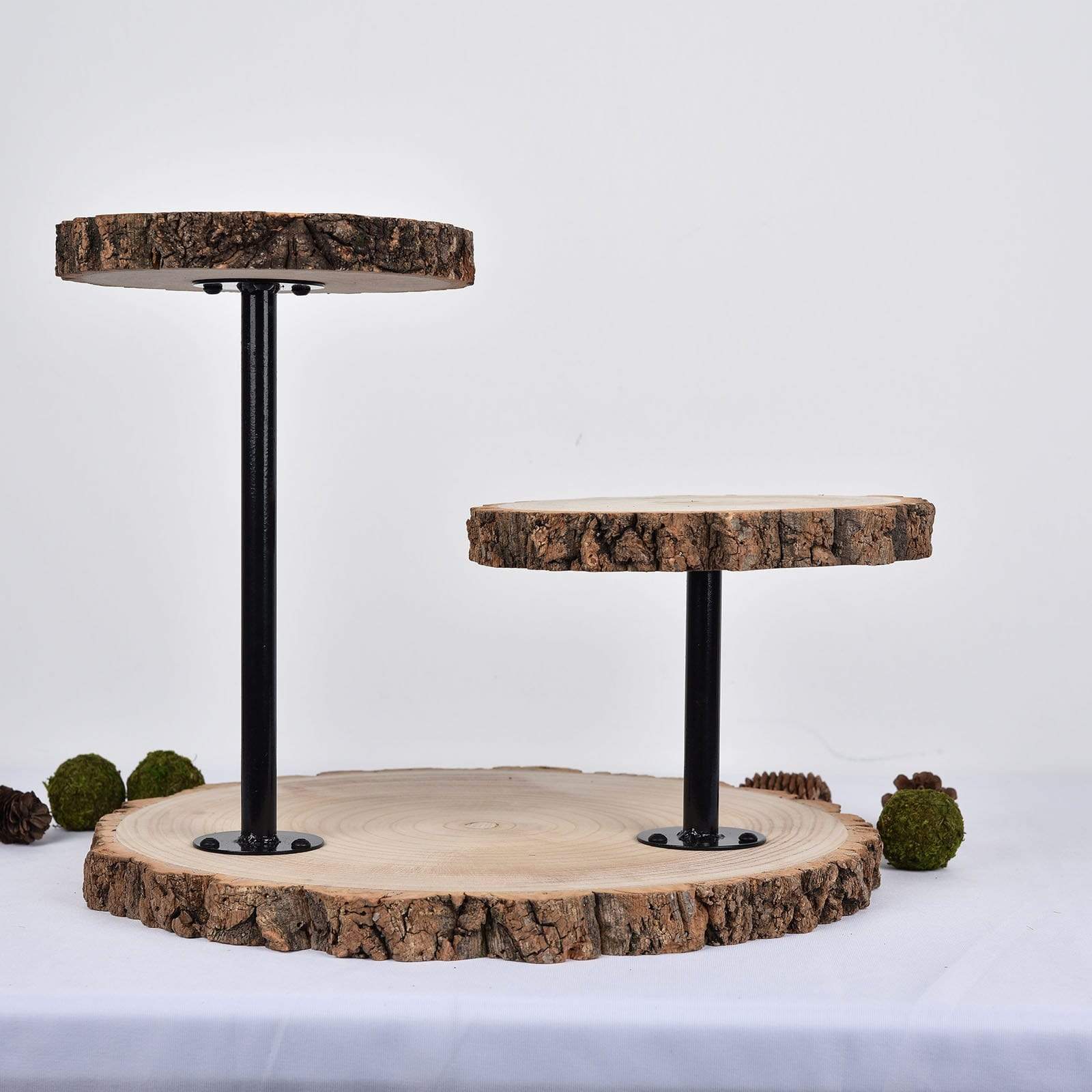 14 in 3 Tier Brown with Black Round Natural Wood Dessert Stand