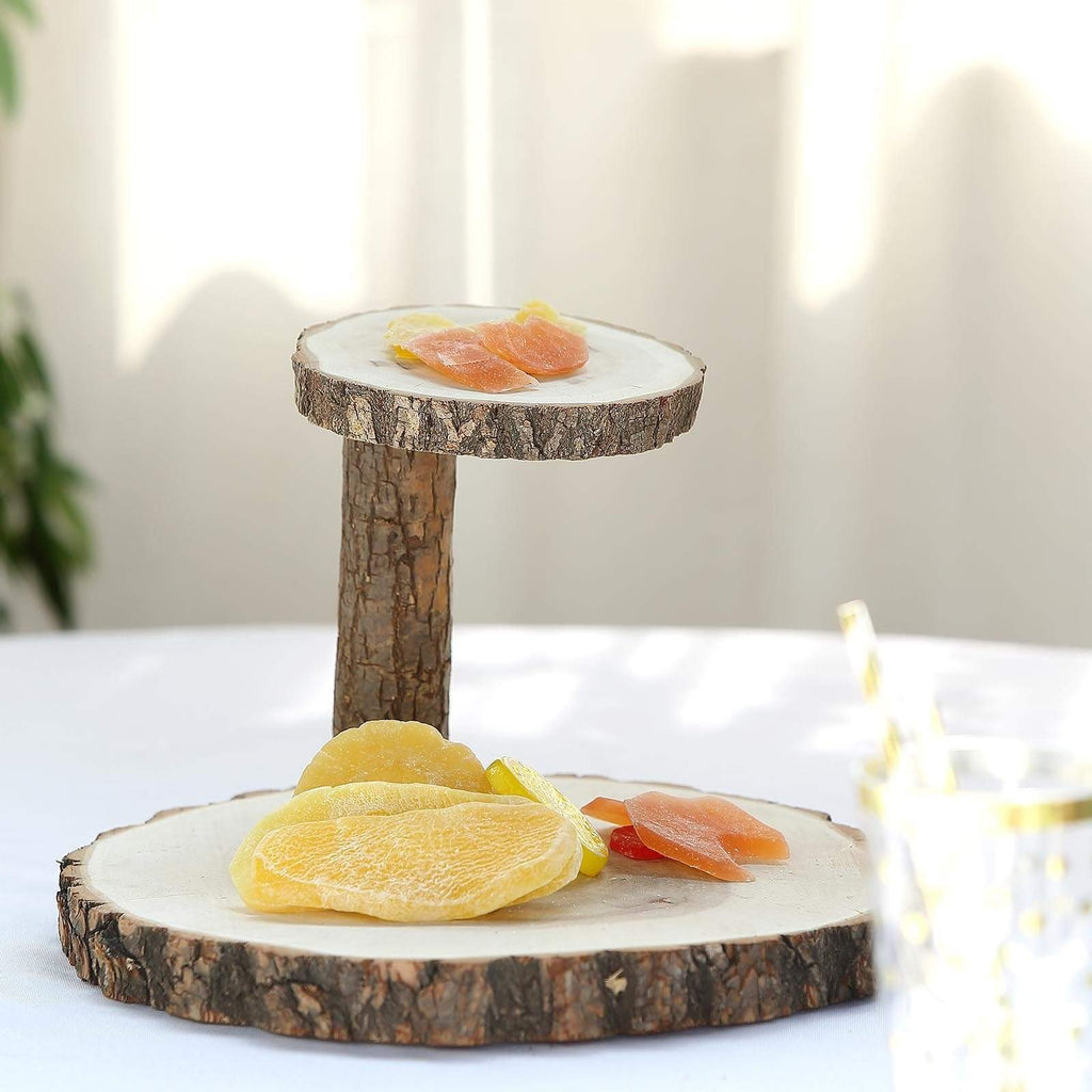 8 in tall 2 Tier Brown Natural Wood Stand Round Dessert Server – Balsa ...