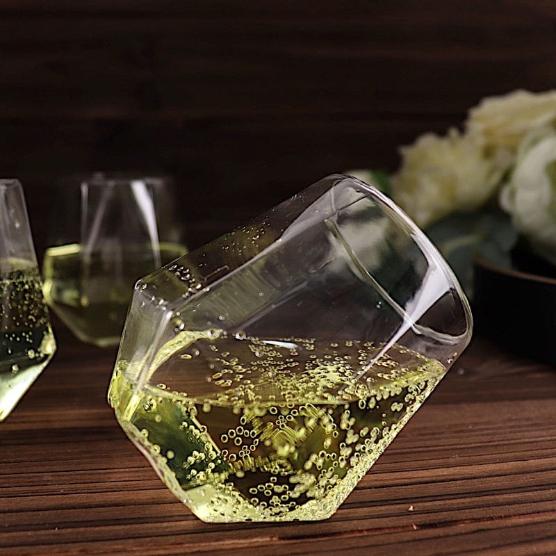 Crystal Wine Glasses Set of 6 - Long Stem Hexagon Shaped Wine