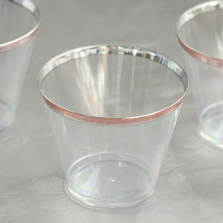 12 pcs 10 oz Rose Gold Rim on Clear Disposable Plastic Party Cups