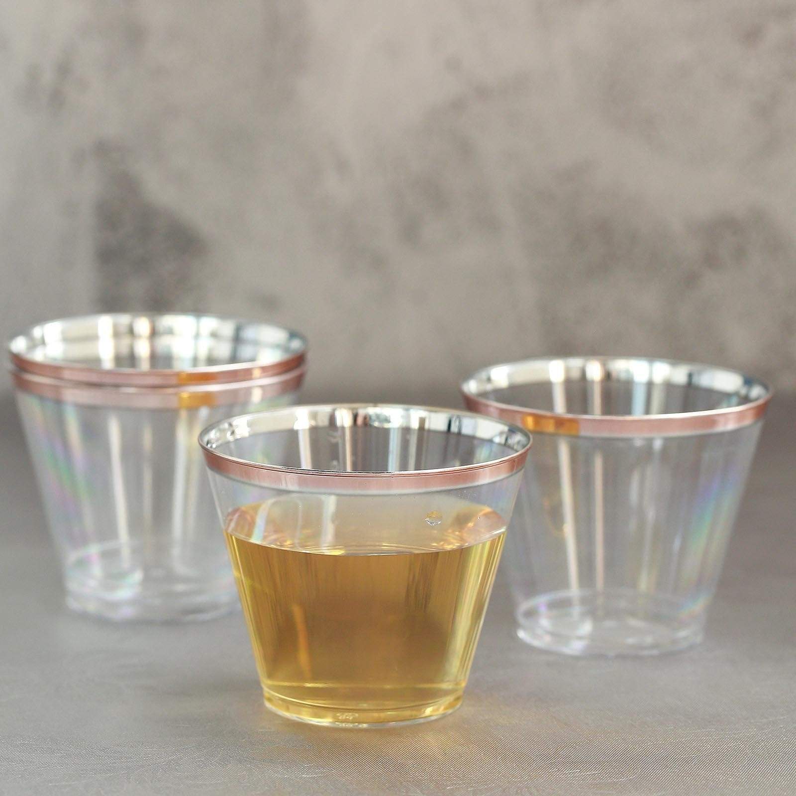 6 pcs 10 oz Rose Gold Rim on Clear Disposable Plastic Party Cups