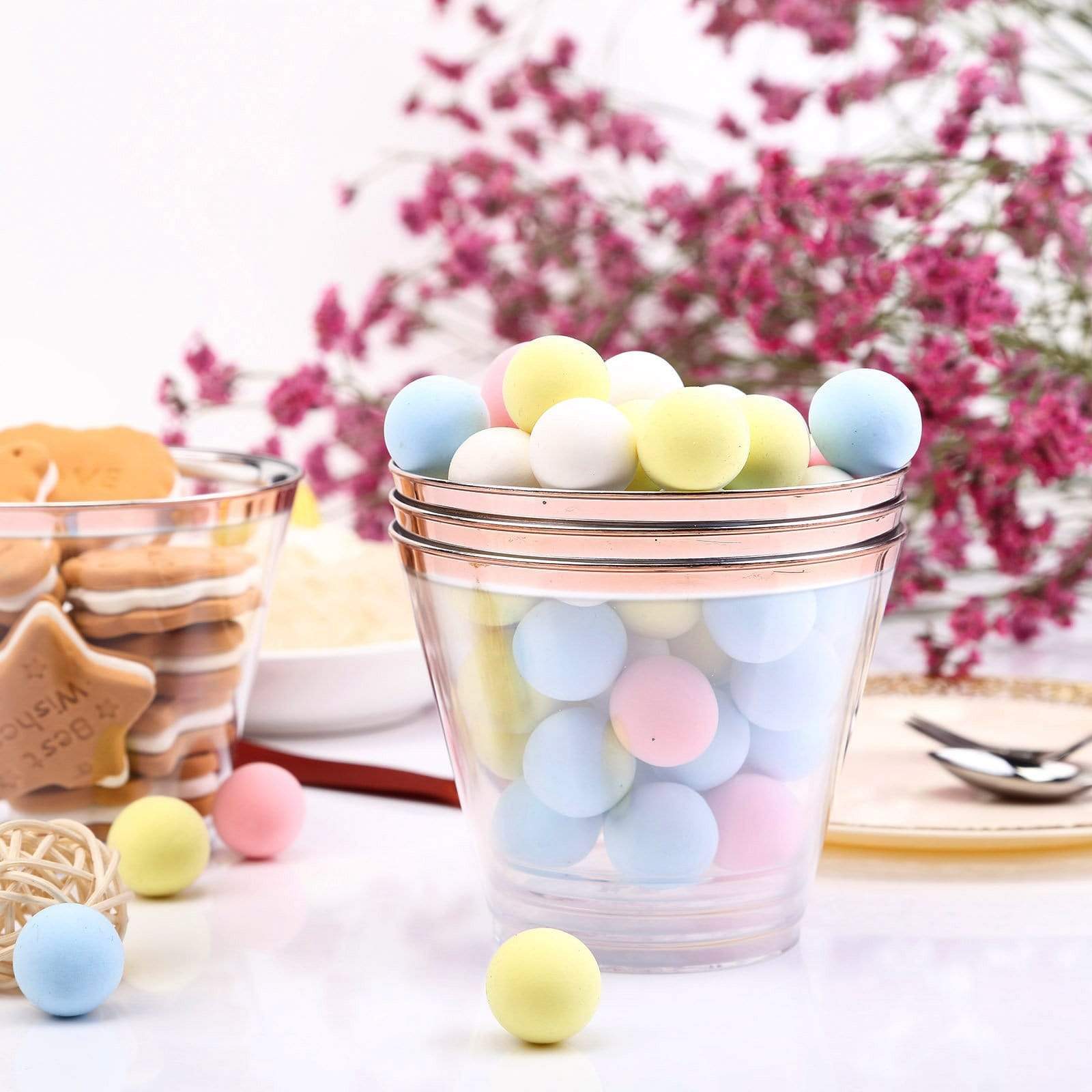 6 pcs 10 oz Rose Gold Rim on Clear Disposable Plastic Party Cups