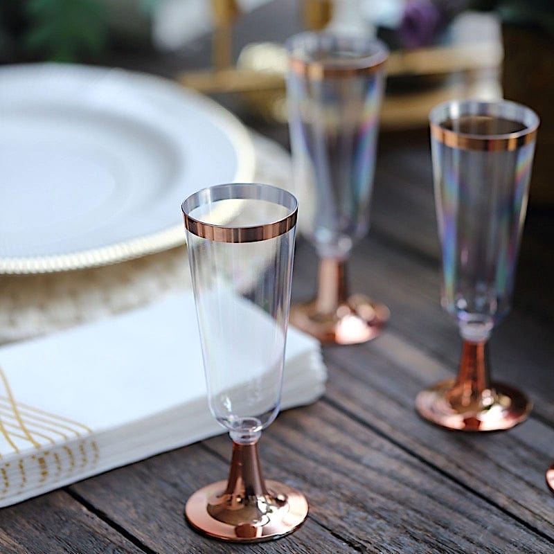 12 pcs 5 oz Clear Rose Gold Rim Plastic Party Champagne Flutes