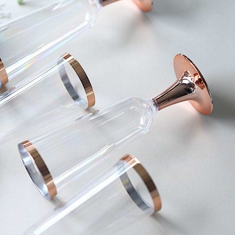 12 pcs 5 oz Clear Rose Gold Rim Plastic Party Champagne Flutes
