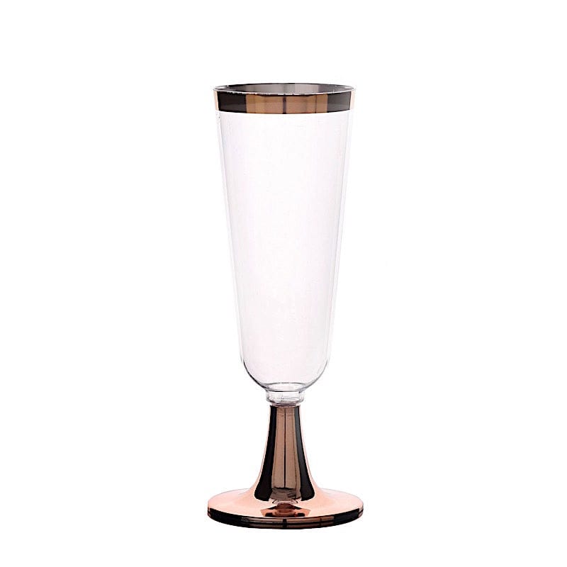 12 pcs 5 oz Clear Rose Gold Rim Plastic Party Champagne Flutes