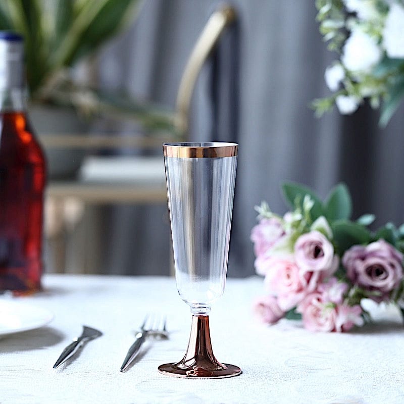 12 pcs 5 oz Clear Rose Gold Rim Plastic Party Champagne Flutes