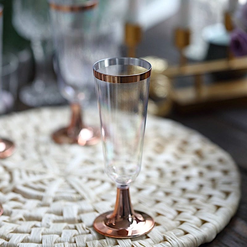 12 pcs 5 oz Clear Rose Gold Rim Plastic Party Champagne Flutes