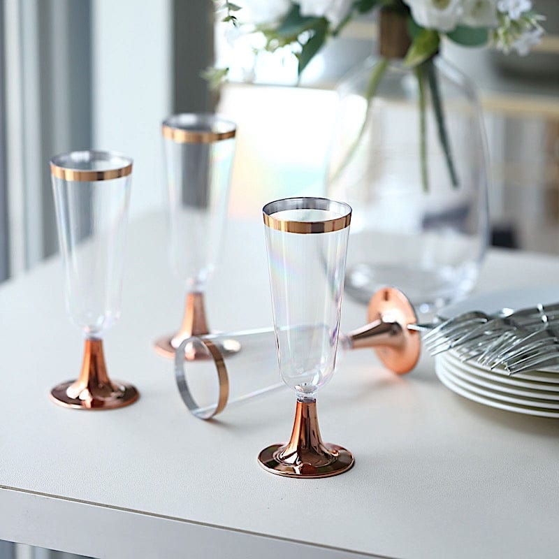 12 pcs 5 oz Clear Rose Gold Rim Plastic Party Champagne Flutes