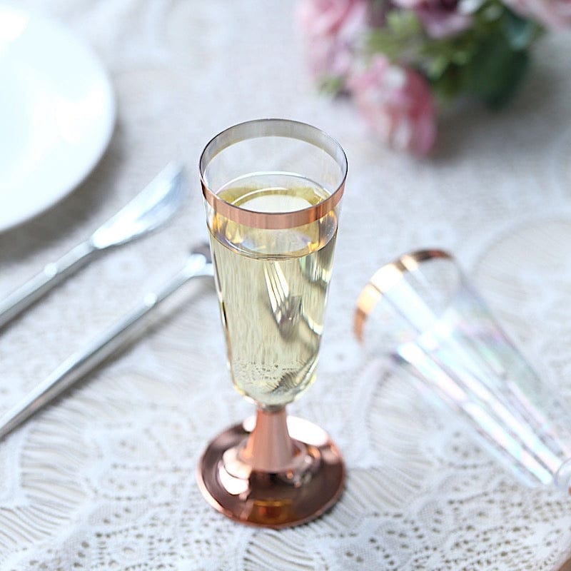 12 pcs 5 oz Clear Rose Gold Rim Plastic Party Champagne Flutes