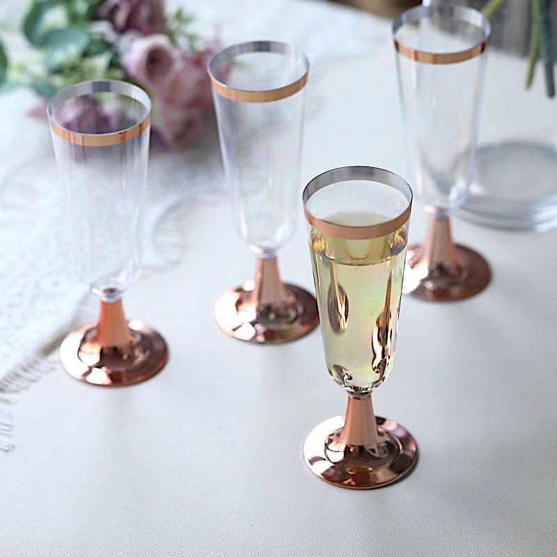 12 pcs 5 oz Clear Rose Gold Rim Plastic Party Champagne Flutes