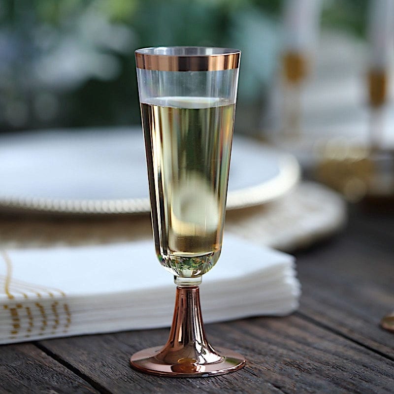 12 pcs 5 oz Clear Rose Gold Rim Plastic Party Champagne Flutes
