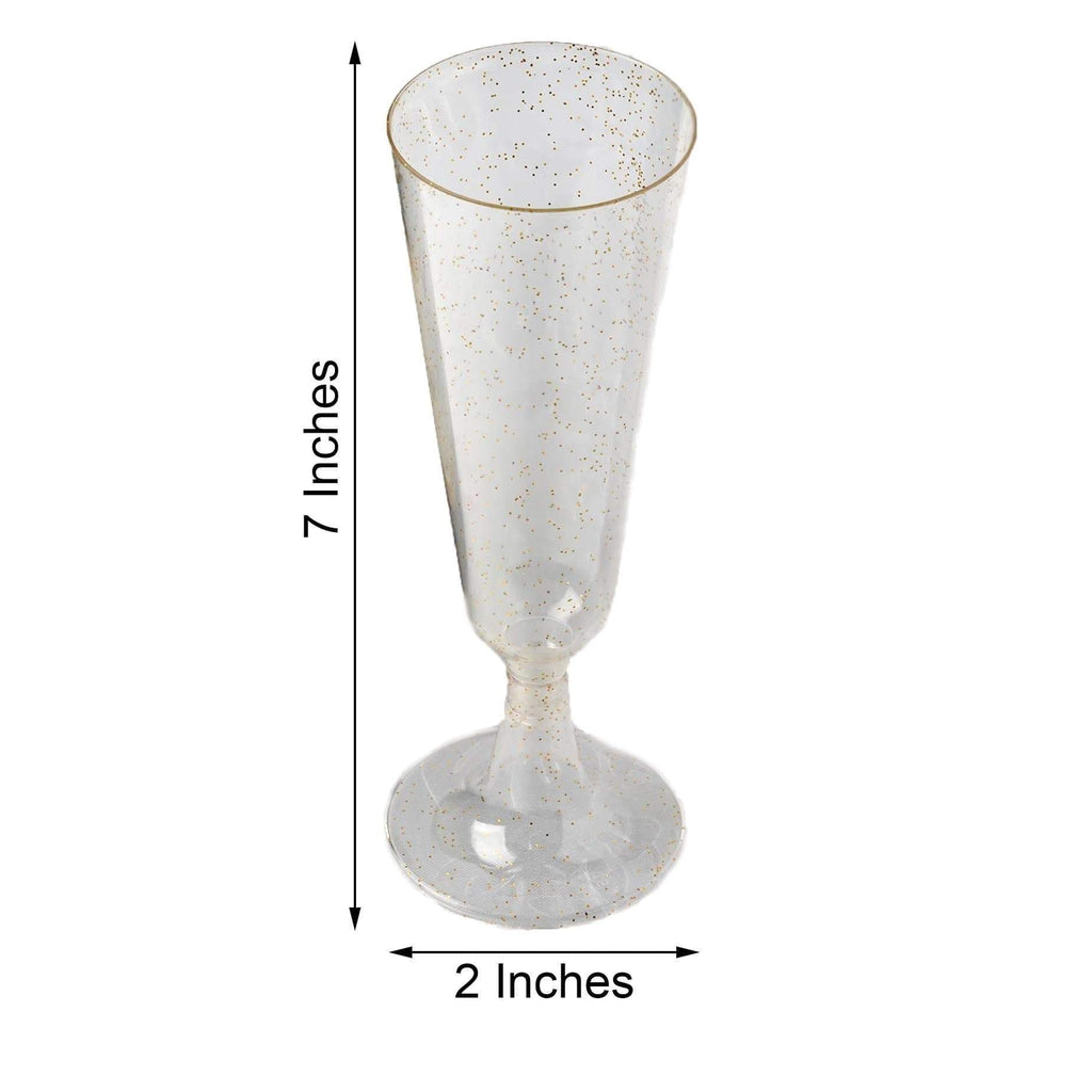 12 pcs 5 oz. Gold Glittered Disposable Plastic Party Champagne Flutes Glasses
