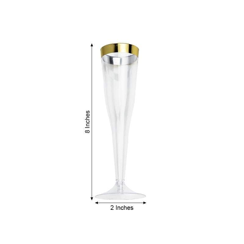 12 pcs 6 oz. Clear with Gold Rim Disposable Plastic Champagne Party Flutes Glasses